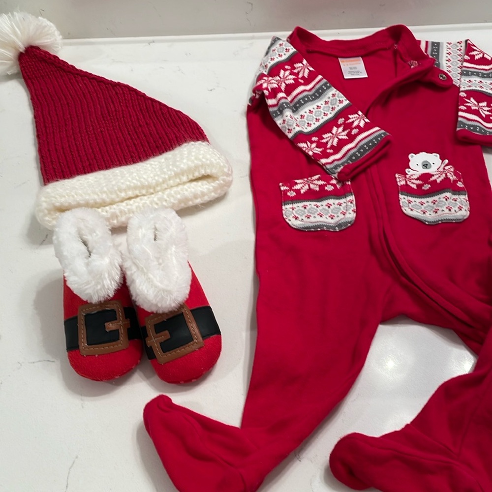Baby Christmas bundle. Gymboree onsie, Santa hat and Santa booties